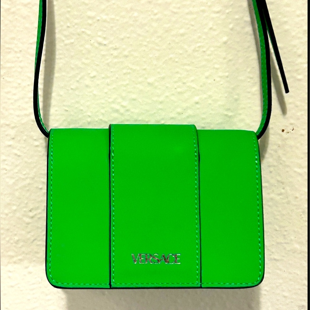 SOLD❤️ VERSACE Medusa Mini Bag Neon Lime Green Leather RFID + COA - Picture 7 of 16
